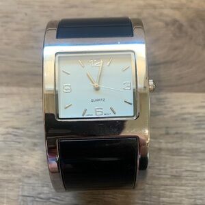 Elegant Black and Silver Womens Bangle Style Quartz Watch
